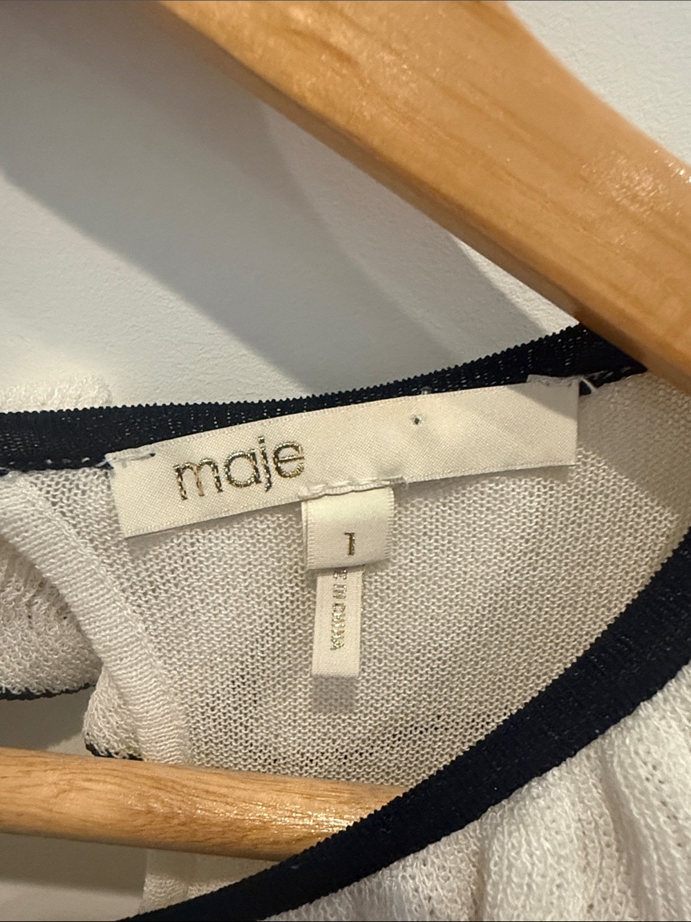Maje White Knit Top with Black Trim - Picture 2 of 5